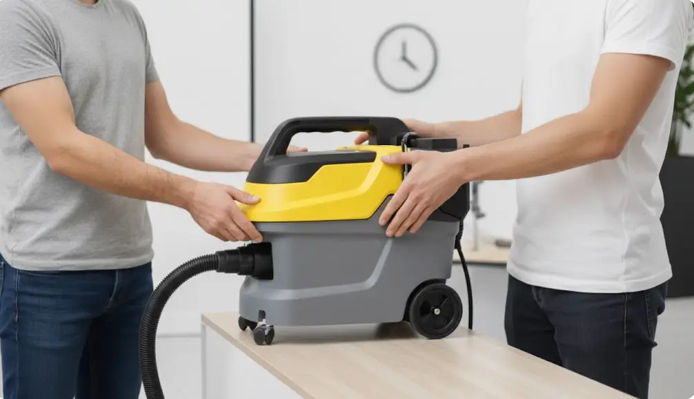Zwrot wypożyczonego odkurzacza piorącego Karcher po czyszczeniu dywanów w Poznaniu.